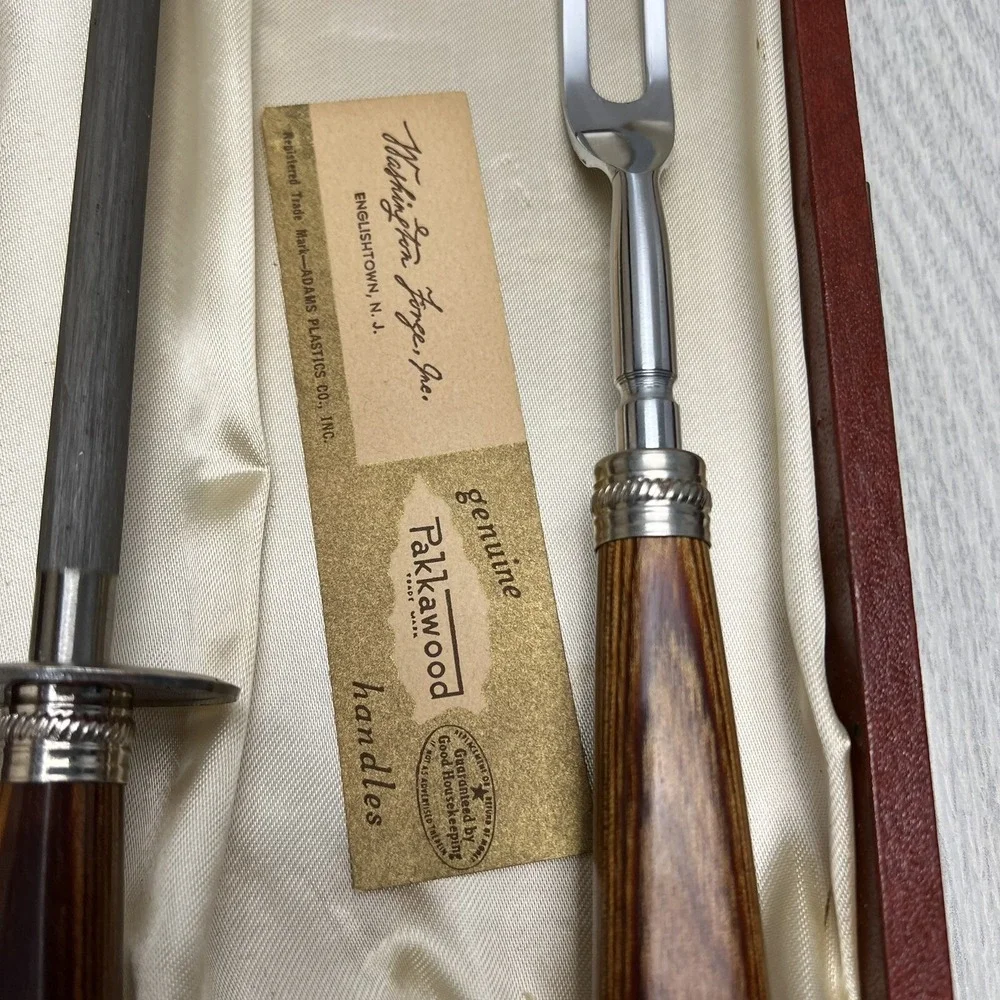 Vintage Washington Forge 3-Piece Carving Set Sheffield England Pakkawood Case